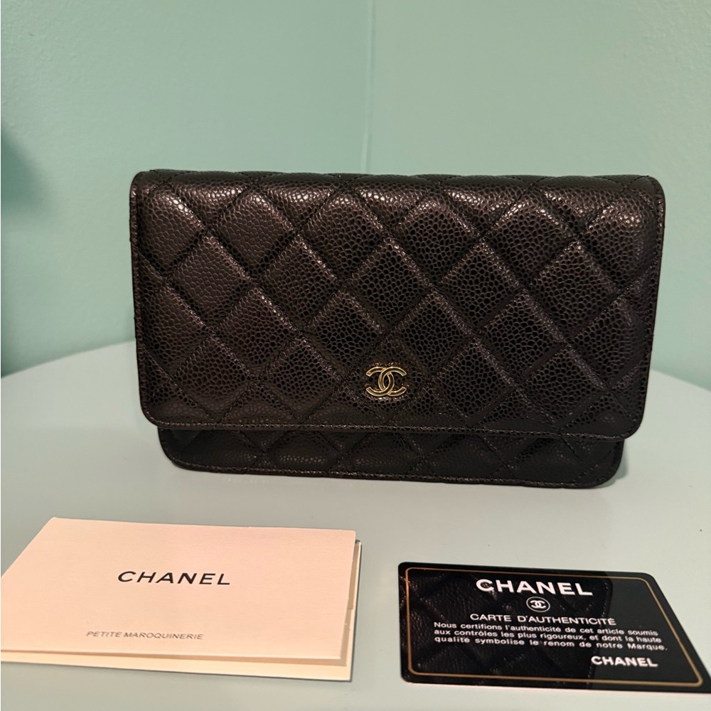 Brand New Chanel Caviar Quilted Wallet on Chain